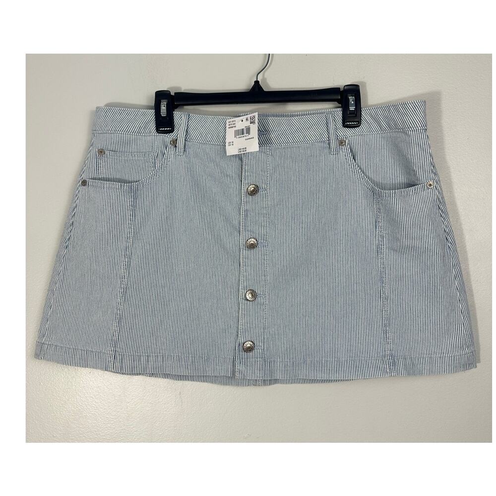 AE Striped Denim Mini Skirt NWT Sz 18 Blue White Railroad Stripe Coquette